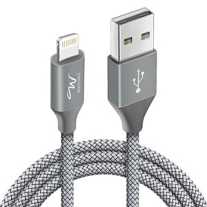 Wayona Nylon Braided USB to Lightning Fast Charging and Data Sync Cable Compatible for iPhone 13, 12,11, X, 8, 7, 6, 5, iPad Air, Pro, Mini (3 FT Pack of 1, Grey)